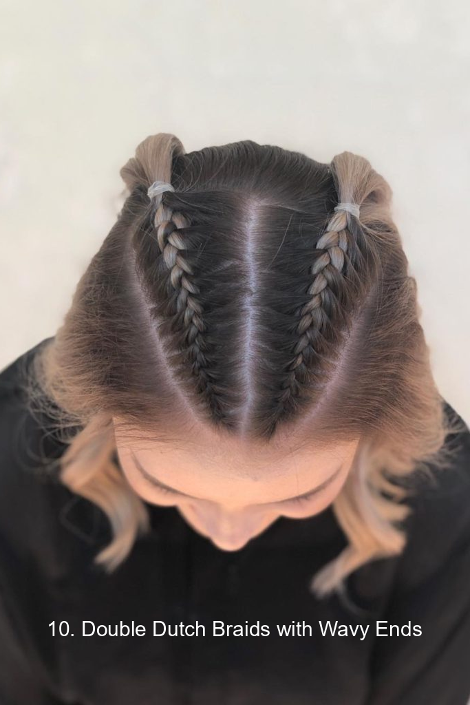 10. Double Dutch Braids with Wavy Ends