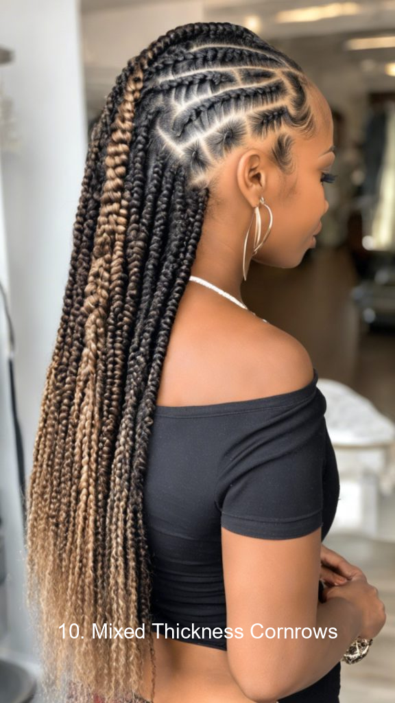 10. Mixed Thickness Cornrows
