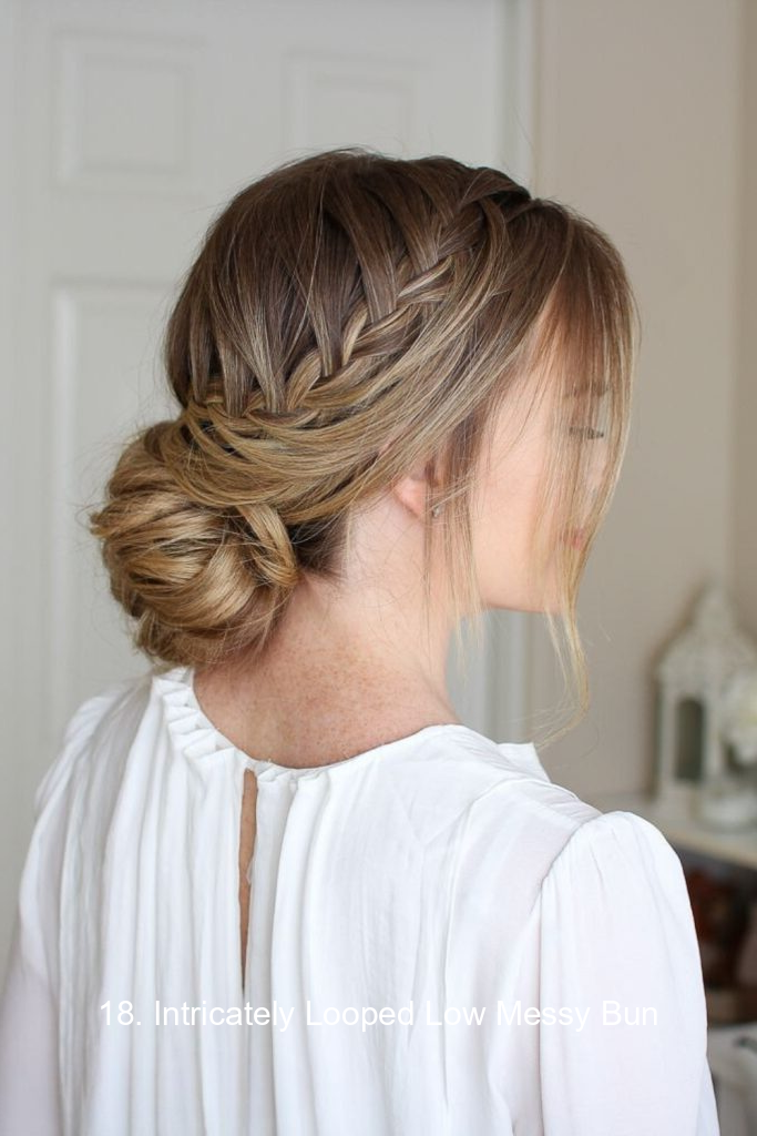 18. Intricately Looped Low Messy Bun
