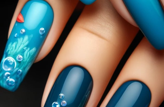 25. Deep Sea Blue with Coral Accents