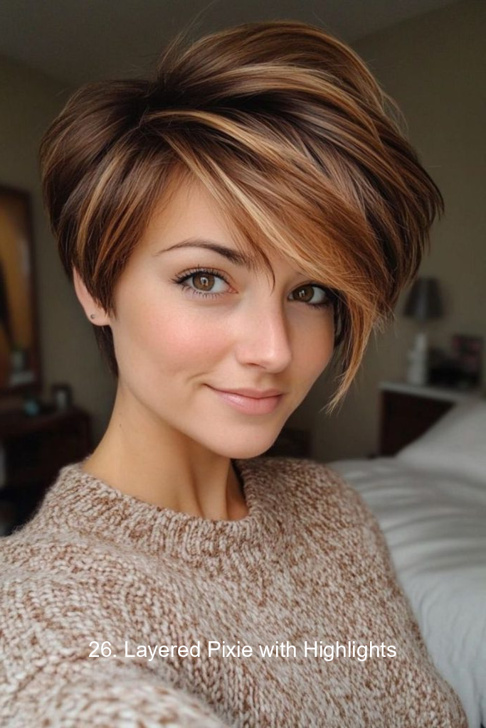 26. Layered Pixie with Highlights