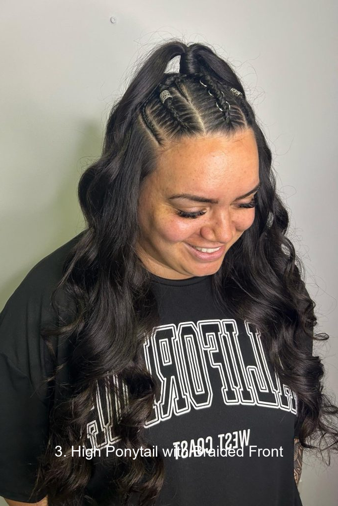 3. High Ponytail with Braided Front