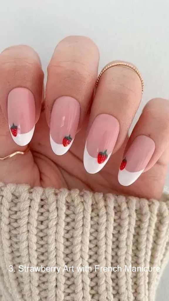 3. Strawberry Art with French Manicure