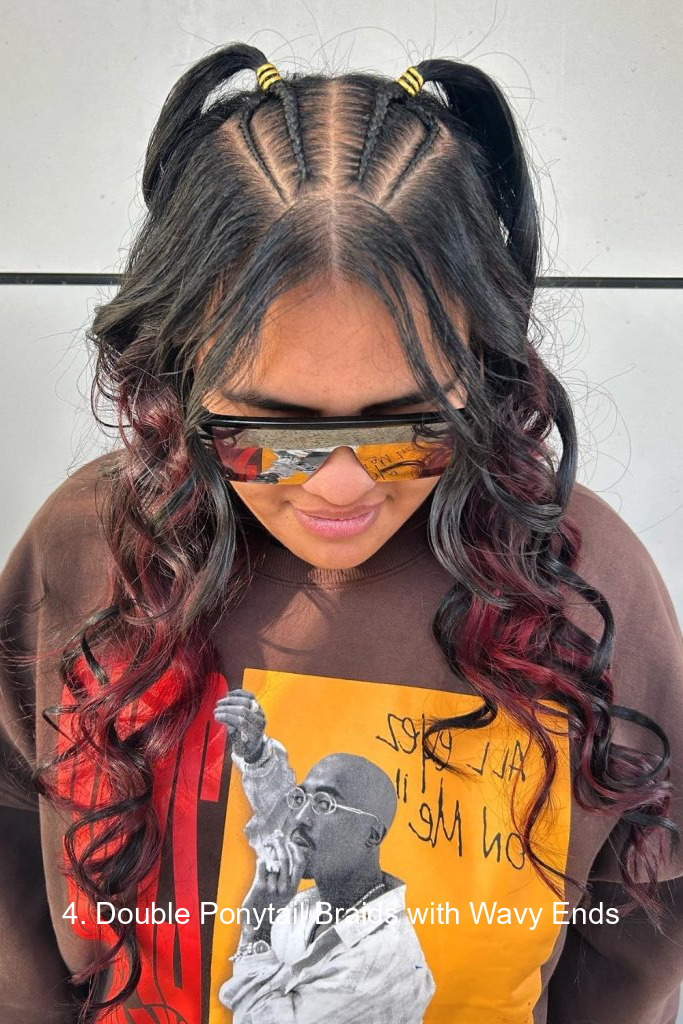 4. Double Ponytail Braids with Wavy Ends