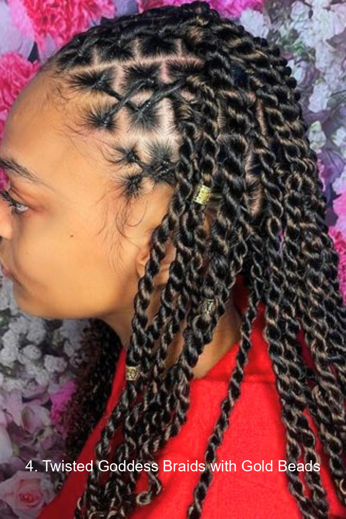4. Twisted Goddess Braids with Gold Beads