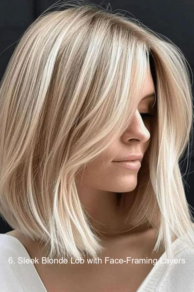 6. Sleek Blonde Lob with Face-Framing Layers